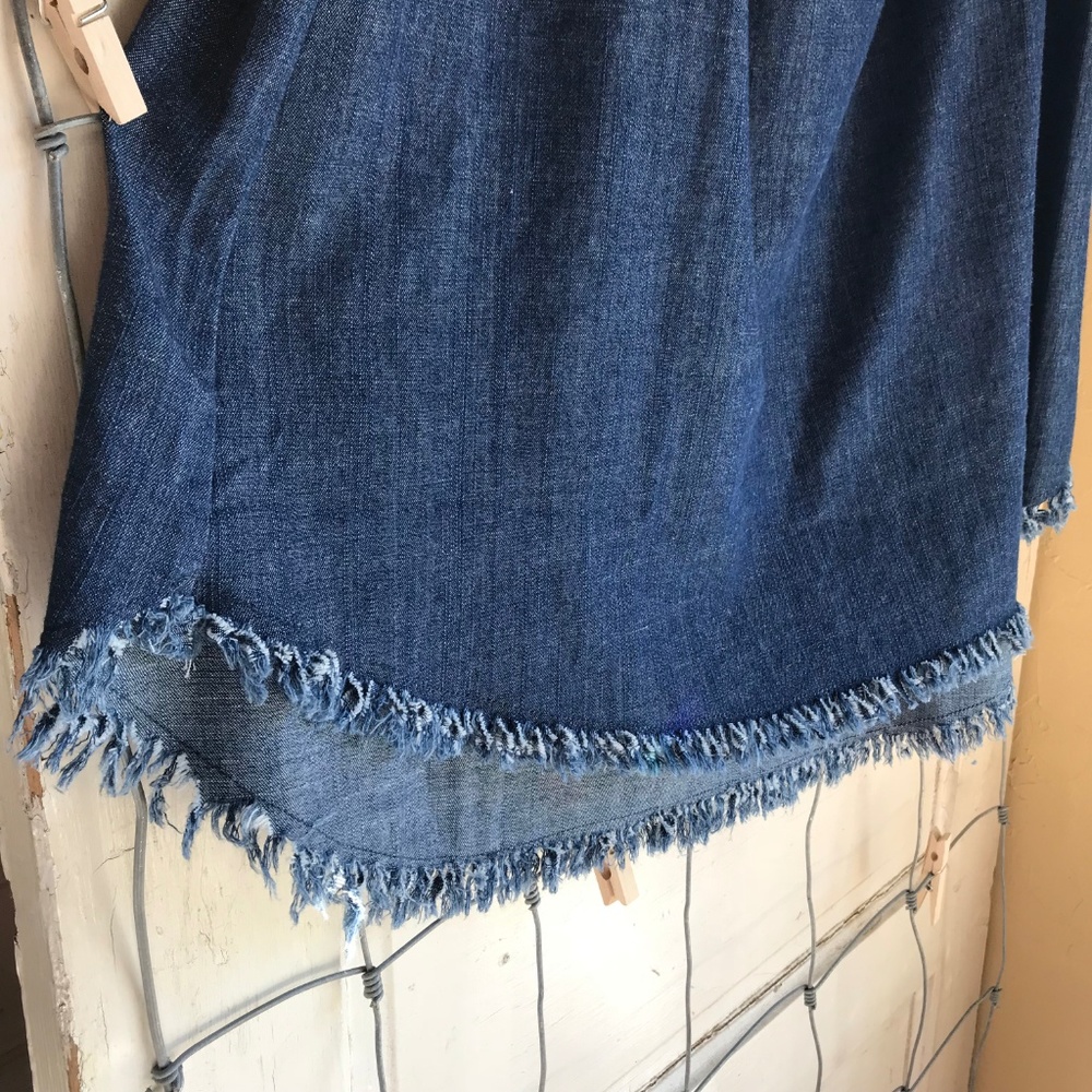 NWT Umgee Denim Frayed Hem Off Shoulder Dress - Picture 3 of 6